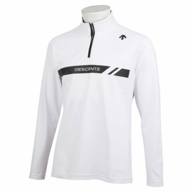 デサントゴルフ DESCENTE GOLF　メンズ 配色ライン ベアスムース 裏起毛 ストレッチ 長袖 ハーフジップシャツ DGMWJB03　2023年モデル ホワイト（WH00）