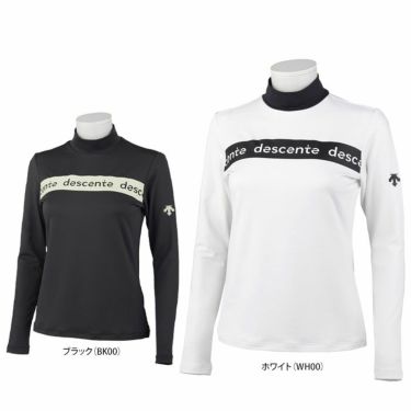 デサントゴルフ DESCENTE GOLF　レディース ロゴラインプリント 鹿の子 ストレッチ 長袖 モックネックシャツ DGWWJB03　2023年モデル 詳細1