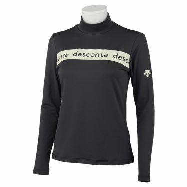 デサントゴルフ DESCENTE GOLF　レディース ロゴラインプリント 鹿の子 ストレッチ 長袖 モックネックシャツ DGWWJB03　2023年モデル ブラック（BK00）