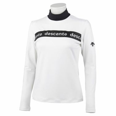 デサントゴルフ DESCENTE GOLF　レディース ロゴラインプリント 鹿の子 ストレッチ 長袖 モックネックシャツ DGWWJB03　2023年モデル ホワイト（WH00）