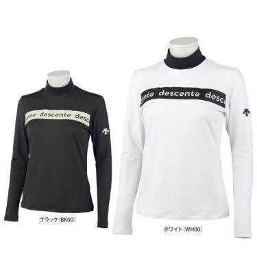 デサントゴルフ DESCENTE GOLF　レディース ロゴラインプリント 鹿の子 ストレッチ 長袖 モックネックシャツ DGWWJB03　2023年モデル 詳細3