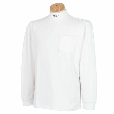ナノ・ユニバース　メンズ ロゴデザイン ポケット付き ストレッチ 長袖 モックネックシャツ 030-3266002　2023年モデル ホワイト（030）