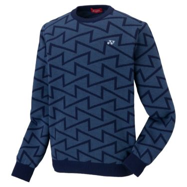 ヨネックス YONEX　メンズ ロゴ刺繍 ジャガード ウール混 長袖 クルーネック セーター GWF2056　2022年モデル ネイビーブルー（019）