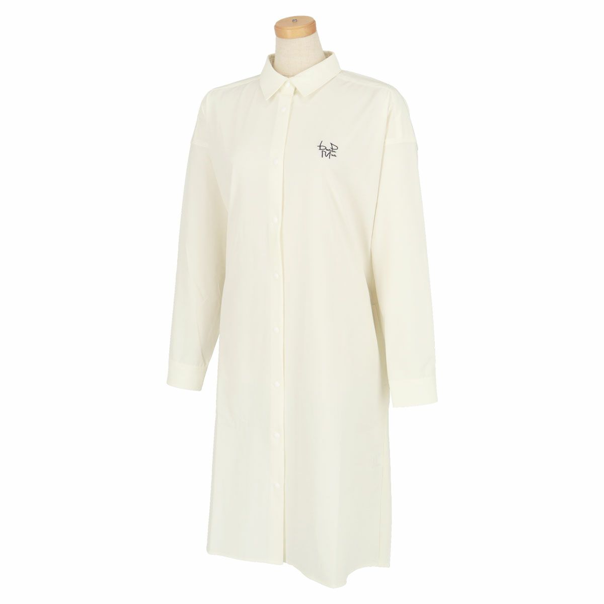 ナノ・ユニバース　レディース ロゴ刺繍 ストレッチ 長袖 前開きシャツ ワンピース 045-3224001　2023年モデル オフホワイト（031）