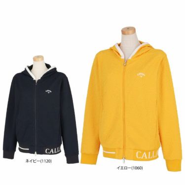 キャロウェイ Callaway　レディース ロゴ刺繍 フラワー柄 ジャカード ストレッチ 長袖 フルジップ フーディー C23217204　2023年モデル 詳細1