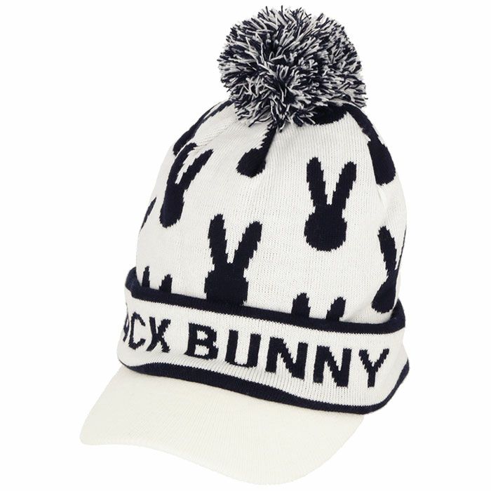 ジャックバニー Jack Bunny!!　ユニセックス ロゴデザイン うさぎ柄 つば付き ニットキャップ 262-3287050 030 ホワイト　2023年モデル ホワイト（030）