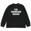 ザ スウィンガー THE SWINGGGR　メンズ ロゴプリント サイドジップ ストレッチ 長袖 クルーネック プルオーバー 23AW-SWG-CT007　2023年モデル ブラック（BLK）