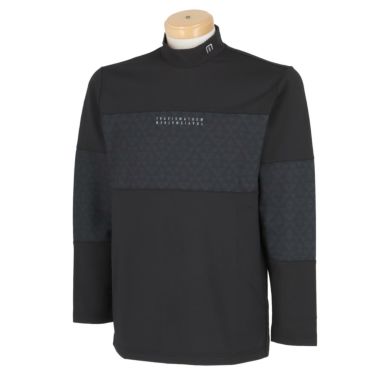 トラヴィスマシュー Travis Mathew　メンズ 裏起毛 幾何学柄 切替デザイン 長袖 モックネックシャツ 7AI027　2023年モデル ブラック（0BLK）