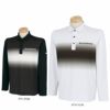 ブラック＆ホワイト Black＆White　ホワイトライン メンズ ロゴデザイン グラデーションプリント 長袖 共衿 ポロシャツ BGF9303WB　2023年モデル
