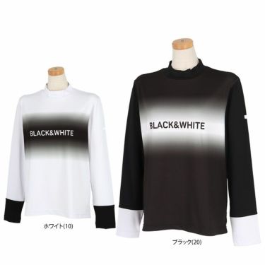 ブラック＆ホワイト Black＆White　ホワイトライン レディース ロゴデザイン グラデーション ストレッチ 長袖 ハイネックシャツ BLF9213WB　2023年モデル