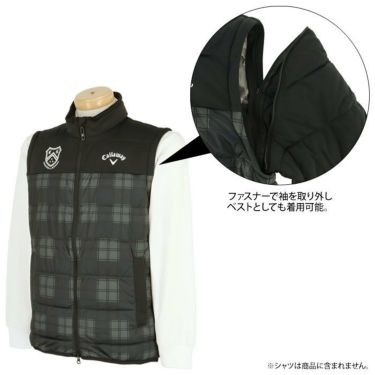 キャロウェイ Callaway　メンズ 撥水 防風 ロゴプリント チェック柄切替 スターストレッチeco 中綿入り 2WAY フルジップ ブルゾン C23215109　2023年モデル 詳細5