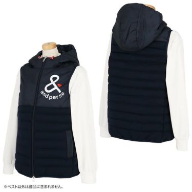 アンパスィ and per se　レディース 撥水 ロゴプリント 中綿 ストレッチ フルジップ フード付き ベスト AFF1013G2　2023年モデル 詳細2