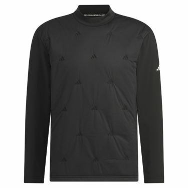 アディダス adidas　メンズ ロゴデザイン 生地切替 キルトコンビネーション 裏起毛 ストレッチ 長袖 モックネックシャツ DJK94　2023年モデル ブラック（HZ6074）