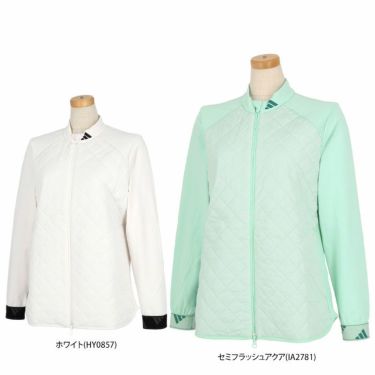 アディダス adidas　レディース ロゴプリント 生地切替 キルティング ストレッチ 長袖 フルジップ ハイブリッド ジャケット MKS52　2023年モデル 詳細1