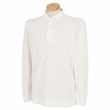 エドウィンゴルフ　ロゴジャガード 総柄 UVカット 長袖 ポロシャツ EDG523 ホワイト（18）