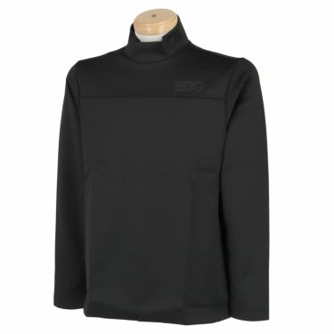 エドウィンゴルフ　ロゴプリント 切替デザイン UVカット ダンボールニット 長袖 モックネックシャツ EDG526 ブラック（75）