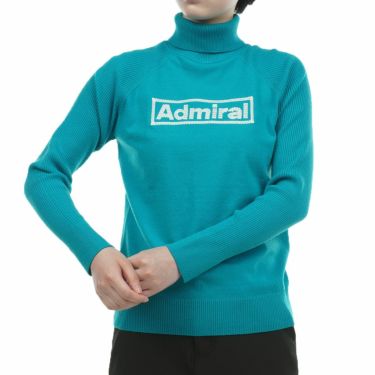 アドミラル Admiral　レディース ロゴ刺繍 バックスリット 編地切替 長袖 タートルネック セーター ADLA369　2023年モデル ターコイズ（37）