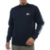 トミー ヒルフィガー ゴルフ　メンズ フラッグロゴ刺繍 スリーブロゴプリント 長袖 モックネック セーター THMA370　2023年モデル ネイビー（30）