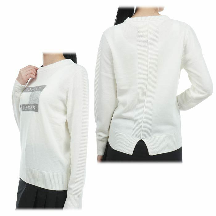 トミー ヒルフィガー ゴルフ　レディース シャドーフラッグロゴ 編地切替 バックスリット 長袖 クルーネック セーター THLA347　2023年モデル 詳細2