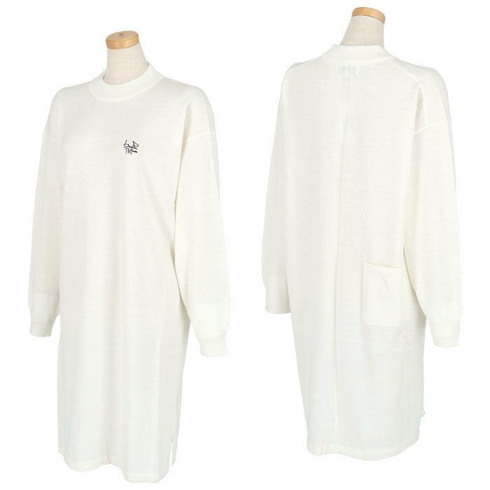 ナノ・ユニバース　レディース ロゴ刺繍 長袖 モックネック ニット ワンピース 045-3224002　2023年モデル ホワイト（030） 詳細2