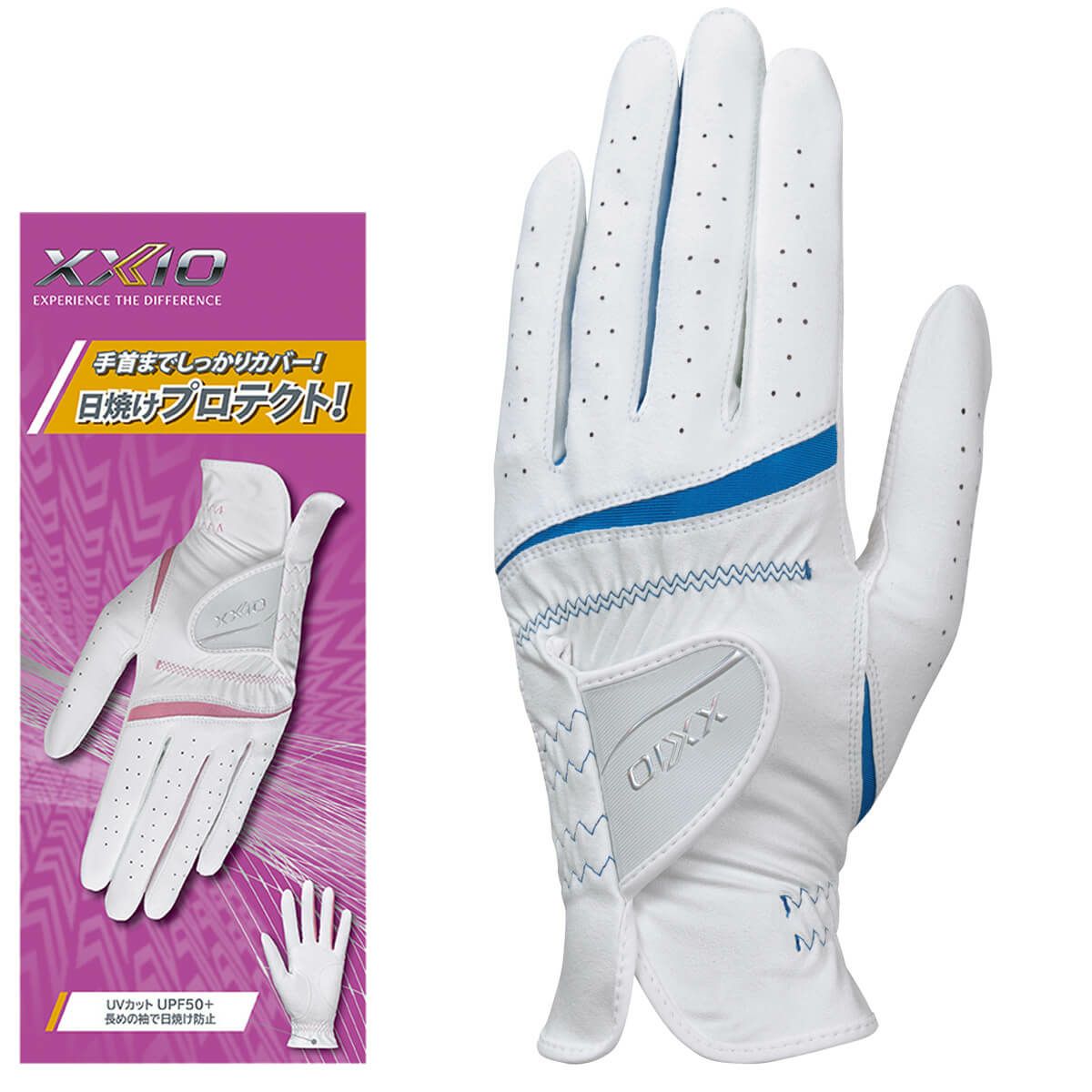 ゼクシオ XXIO　両手用 レディース ゴルフグローブ GGG-X022WW ホワイト/ブルー　2024年モデル 詳細2