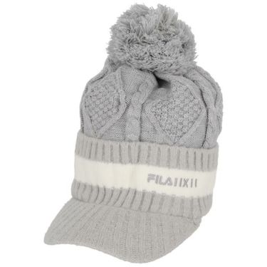 フィラ FILA　レディース ロゴ刺繍 ポンポン つば付き ニットキャップ 793-904 MGY 杢グレー　2023年モデル 杢グレー（MGY）
