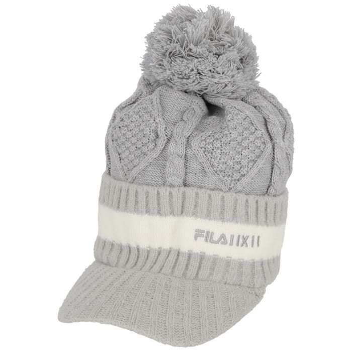 フィラ FILA　レディース ロゴ刺繍 ポンポン つば付き ニットキャップ 793-904 MGY 杢グレー　2023年モデル 杢グレー（MGY）
