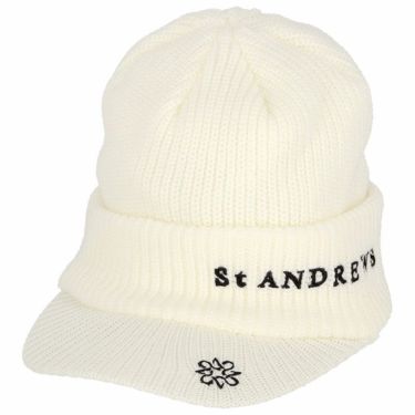 セントアンドリュース St ANDREWS　ロゴ刺繍 つば付き ニットキャップ 042-3287152 030 ホワイト　2023年モデル ホワイト（030）