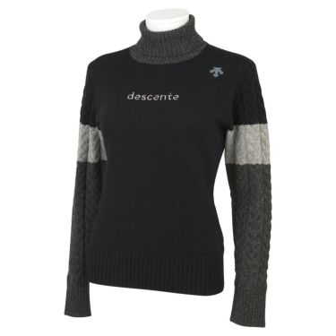 デサントゴルフ DESCENTE GOLF　レディース ロゴデザイン 配色切替 ケーブル編み 長袖 タートルネック セーター DGWWJL10　2023年モデル ブラック（BK00）