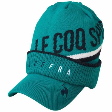 ルコック Le coq sportif　ロゴデザイン 配色ライン つば付き メンズ ニットキャップ QGBWJC10 GR00 グリーン　2023年モデル グリーン（GR00）
