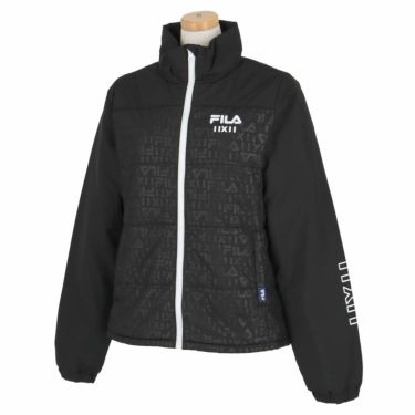 フィラ FILA　レディース ロゴデザイン タイポグラフィ柄 エンボスプリント 中綿入り 長袖 フルジップ ブルゾン 793-290 ブラック（BK）