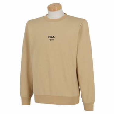 フィラ FILA　メンズ ロゴ刺繍 ストレッチ 長袖 クルーネック スウェット プルオーバー 783-403Z　2023年モデル ベージュ（BE）