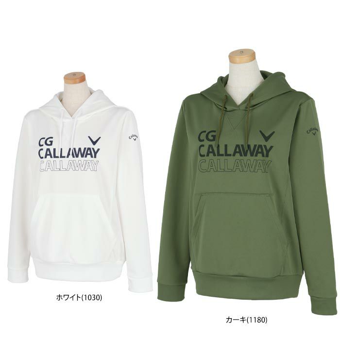 キャロウェイ Callaway　レディース ロゴデザイン ダンボール スウェット 長袖 Vガゼット プルオーバー パーカー C24117203　2024年モデル 詳細1
