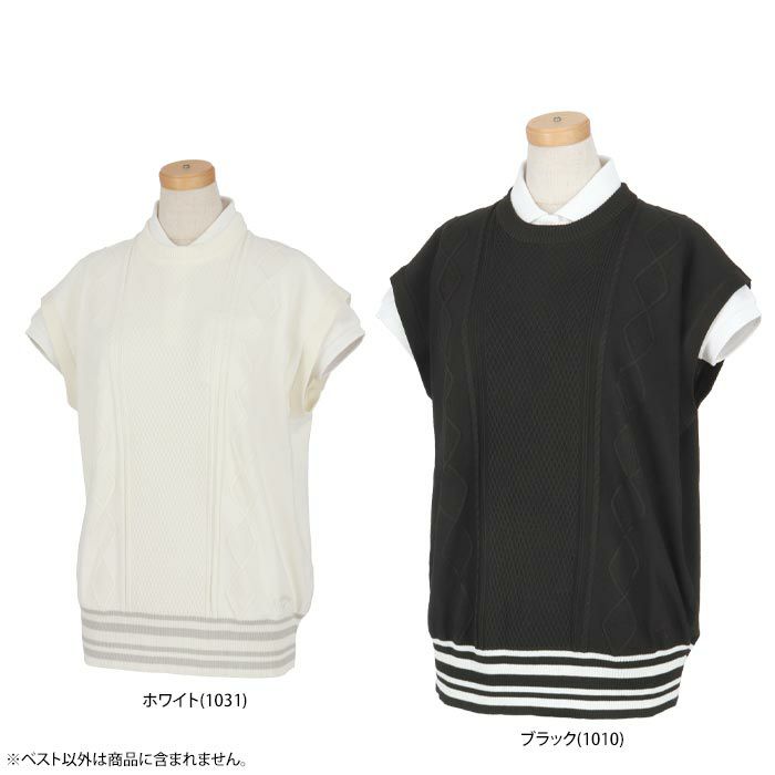 キャロウェイ Callaway　レディース ケーブル編み 配色ライン クルーネック ニット ベスト C24119201　2024年モデル