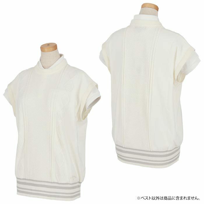 キャロウェイ Callaway　レディース ケーブル編み 配色ライン クルーネック ニット ベスト C24119201　2024年モデル 詳細2