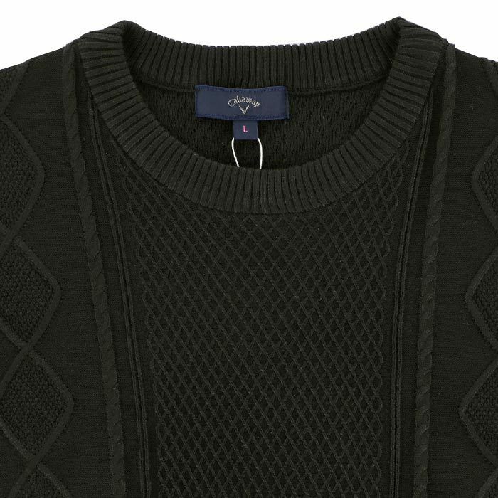 キャロウェイ Callaway　レディース ケーブル編み 配色ライン クルーネック ニット ベスト C24119201　2024年モデル 詳細3
