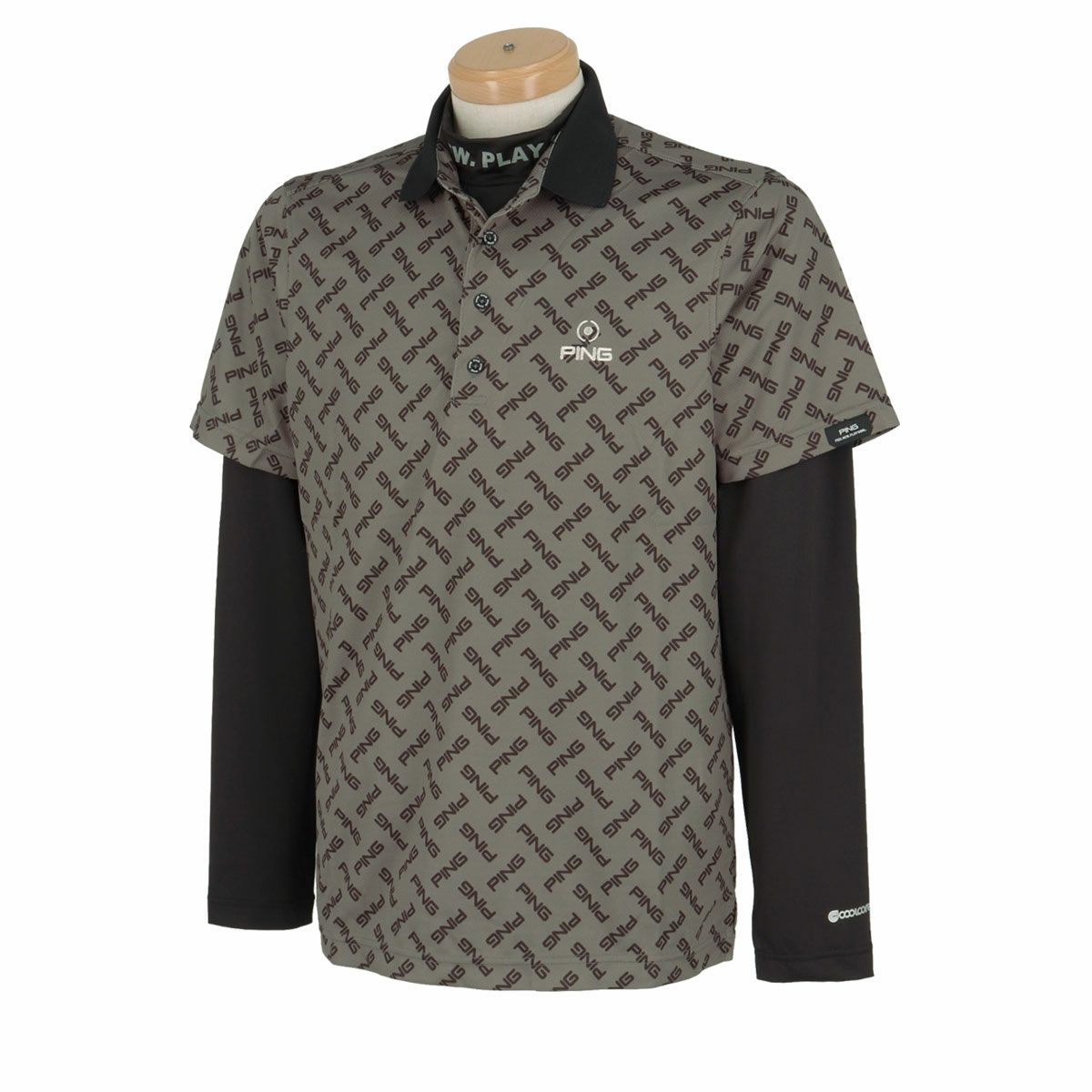 ピン PING　メンズ ロゴプリント 総柄 半袖 リブ衿 ポロシャツ ＆ 長袖 ハイネック インナーシャツ 621-4160209　2024年モデル ブラック（010）