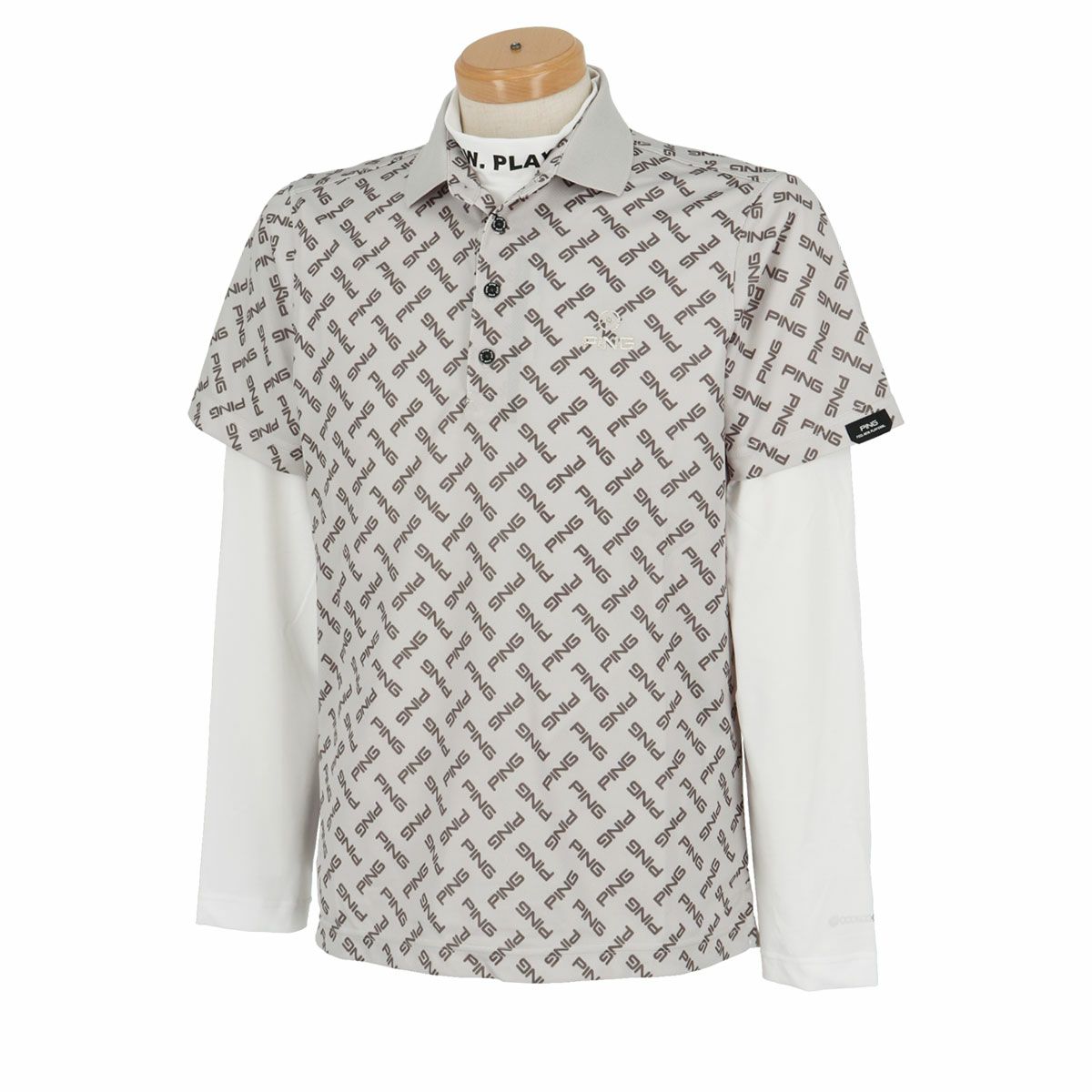 ピン PING　メンズ ロゴプリント 総柄 半袖 リブ衿 ポロシャツ ＆ 長袖 ハイネック インナーシャツ 621-4160209　2024年モデル グレー（020）