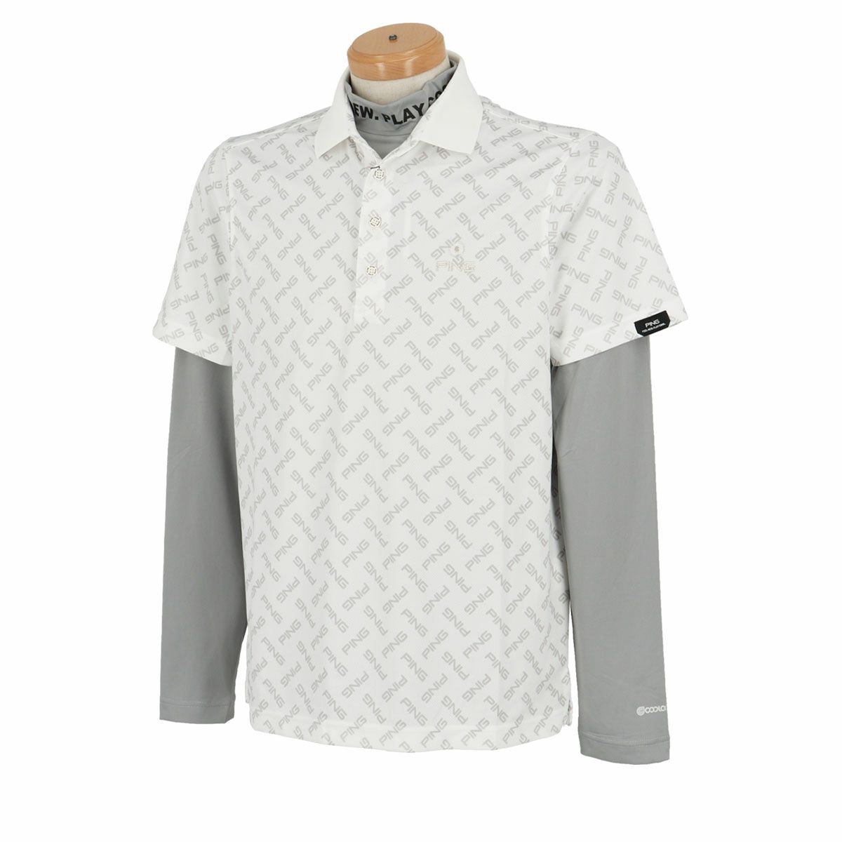 ピン PING　メンズ ロゴプリント 総柄 半袖 リブ衿 ポロシャツ ＆ 長袖 ハイネック インナーシャツ 621-4160209　2024年モデル ホワイト（030）