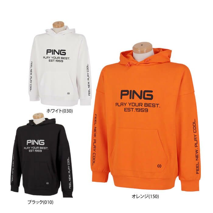 ピン PING　メンズ ロゴプリント ダンボールニット 長袖 ドロップショルダー プルオーバー フーディー 621-4162105　2024年モデル