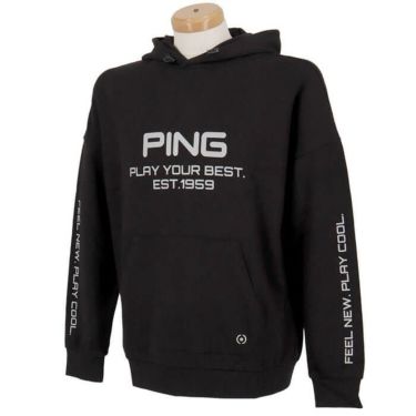 ピン PING　メンズ ロゴプリント ダンボールニット 長袖 ドロップショルダー プルオーバー フーディー 621-4162105　2024年モデル ブラック（010）