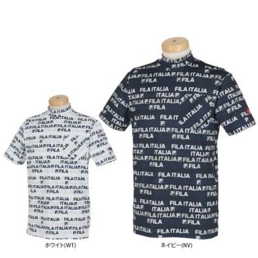 フィラ FILA　メンズ タイポグラフィプリント 総柄 UVカット 胸ポケット付き 半袖 モックネックシャツ 743-602 詳細1