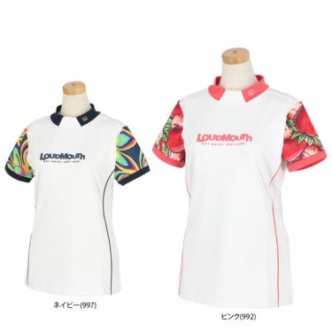 ラウドマウス LOUDMOUTH　レディース ロゴプリント 配色切替 ストレッチ 半袖 モックネックシャツ 763-659　2023年モデル 詳細1