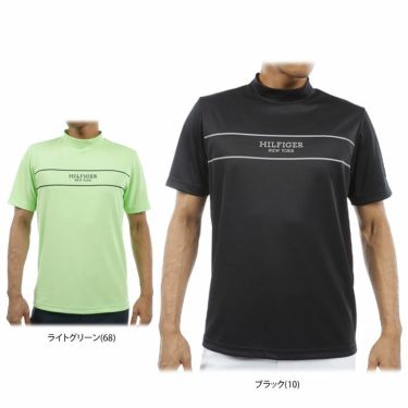 トミー ヒルフィガー ゴルフ　メンズ ロゴプリント ラインデザイン ストレッチ 半袖 モックネックシャツ THMA420　2024年モデル 詳細1