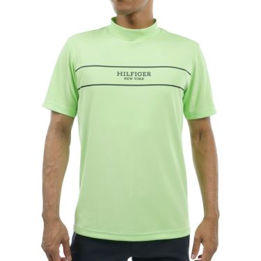 トミー ヒルフィガー ゴルフ　メンズ ロゴプリント ラインデザイン ストレッチ 半袖 モックネックシャツ THMA420　2024年モデル ライトグリーン（68）