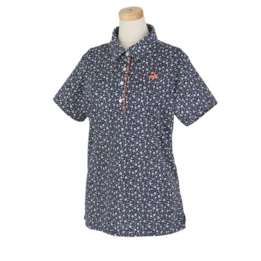 ルコック Le coq sportif　レディース マーガレット柄 ストレッチ 半袖 ポロシャツ QGWXJA12　2024年モデル ネイビー（NV00）