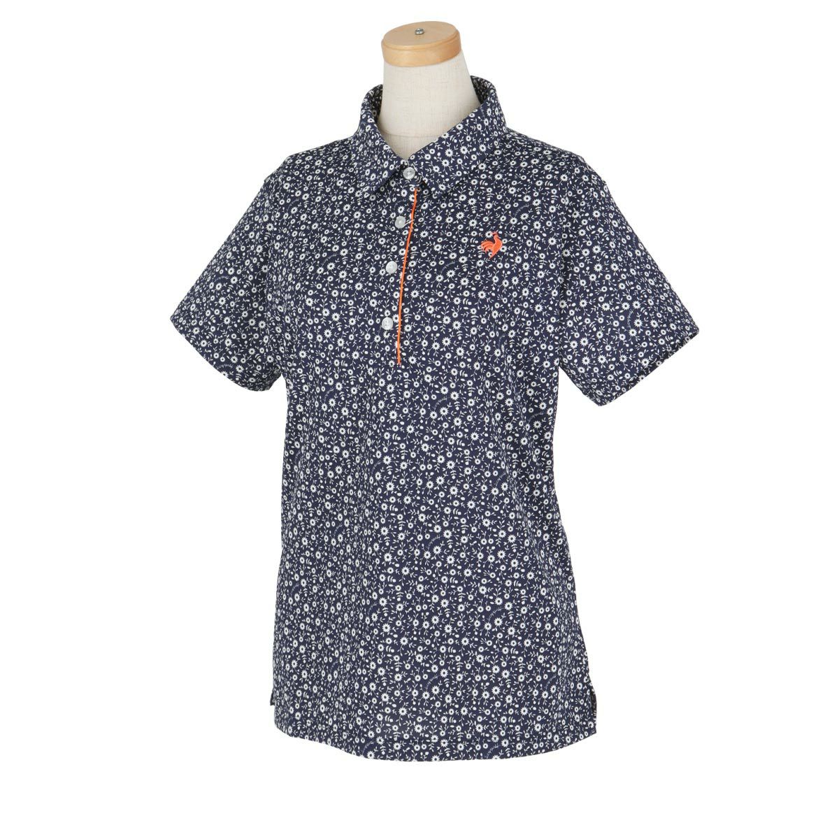 ルコック Le coq sportif　レディース マーガレット柄 ストレッチ 半袖 ポロシャツ QGWXJA12　2024年モデル ネイビー（NV00）