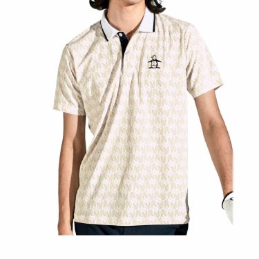 マンシングウェア Munsingwear　メンズ ロゴデザイン 総柄 モノグラムプリント 半袖 ポロシャツ MGMXJA20　2024年モデル ホワイト×ベージュ（WHBG）