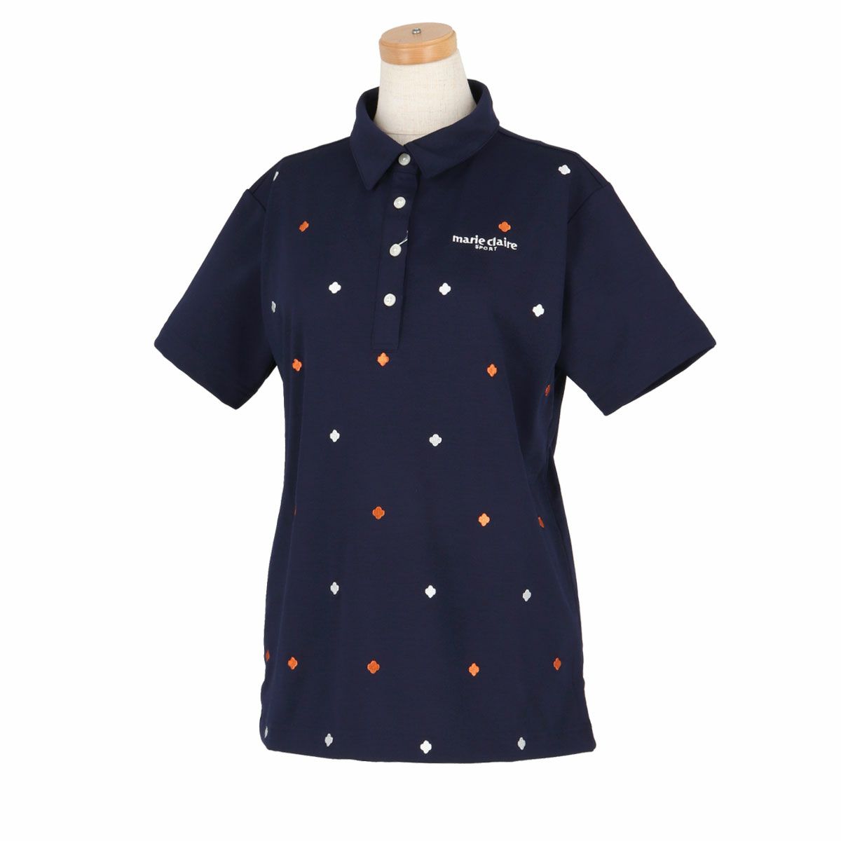 マリクレール marie claire　レディース ロゴモチーフ 飛び柄刺繍 半袖 ポロシャツ 714-634　2024年モデル ネイビー（NV）