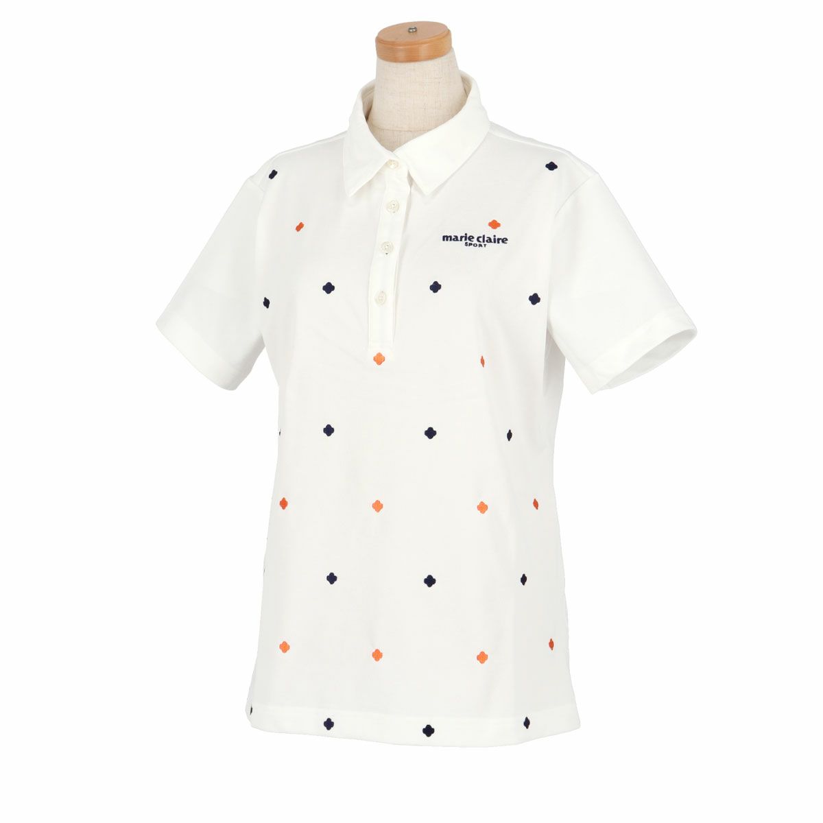 マリクレール marie claire　レディース ロゴモチーフ 飛び柄刺繍 半袖 ポロシャツ 714-634　2024年モデル ホワイト（WT）